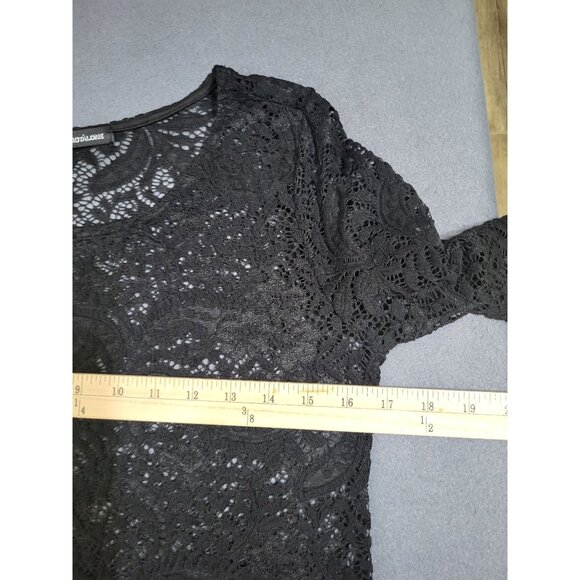 VTG Women's LG Whimsigoth Full Lace Long Sleeve Top Blouse See through y2k black - Picture 8 of 10